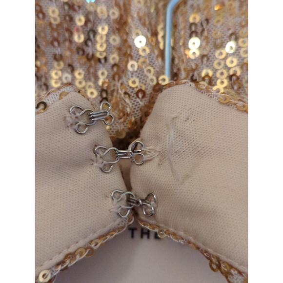 NWT Mac Duggal Sz 14 Sequined Halter Neck Belted Soft Tie Gown Champagne - Picture 7 of 7